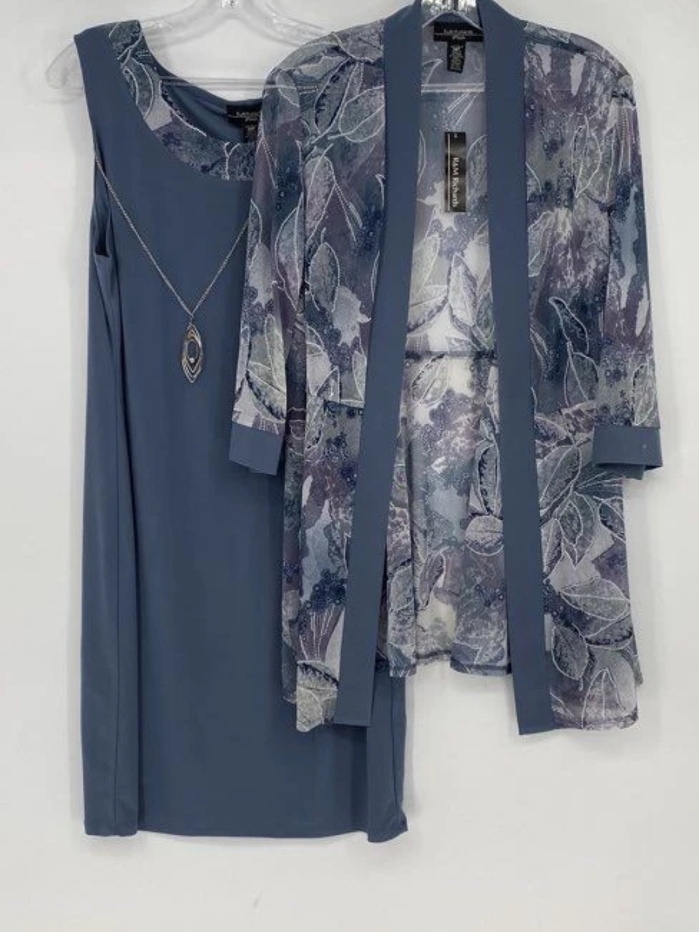R&M Richards Blue Two-Piece Dress Set w/ Jacket 14- Petite' & Rem Necklace - Picture 14 of 15